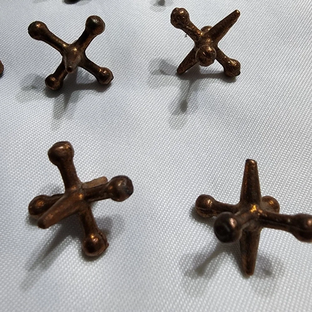 Vintage Grey Iron Casting Co Coppered Jack Stones Set of 12 Antique Metal Jacks